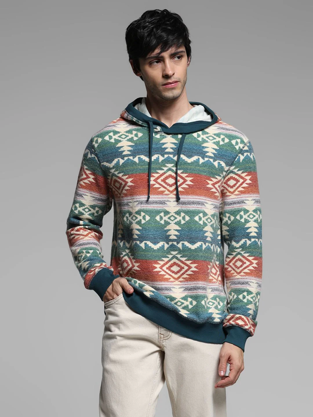 Green Printed Hooded Sweatshirt - Image 2