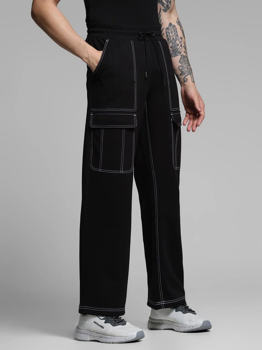 Black Contrast Stitch Co-ord Set Sweatpants - Image 2