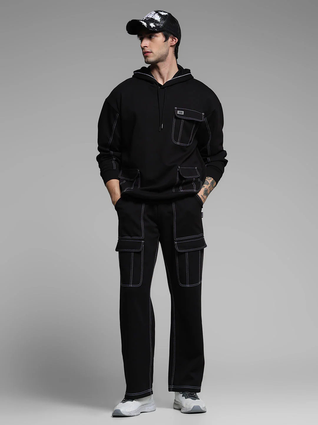 Black Contrast Stitch Co-ord Set Sweatpants - Image 6
