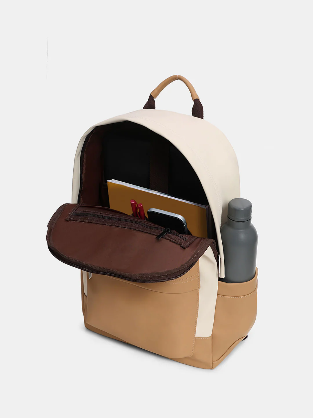 Beige Colourblocked Backpack - Image 7