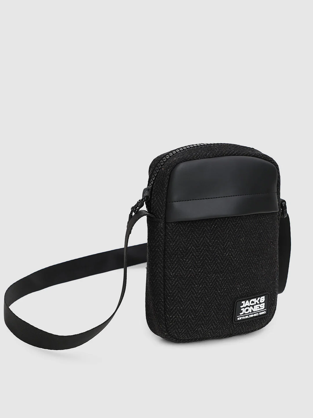 Black Herringbone Sling Bag - Image 2