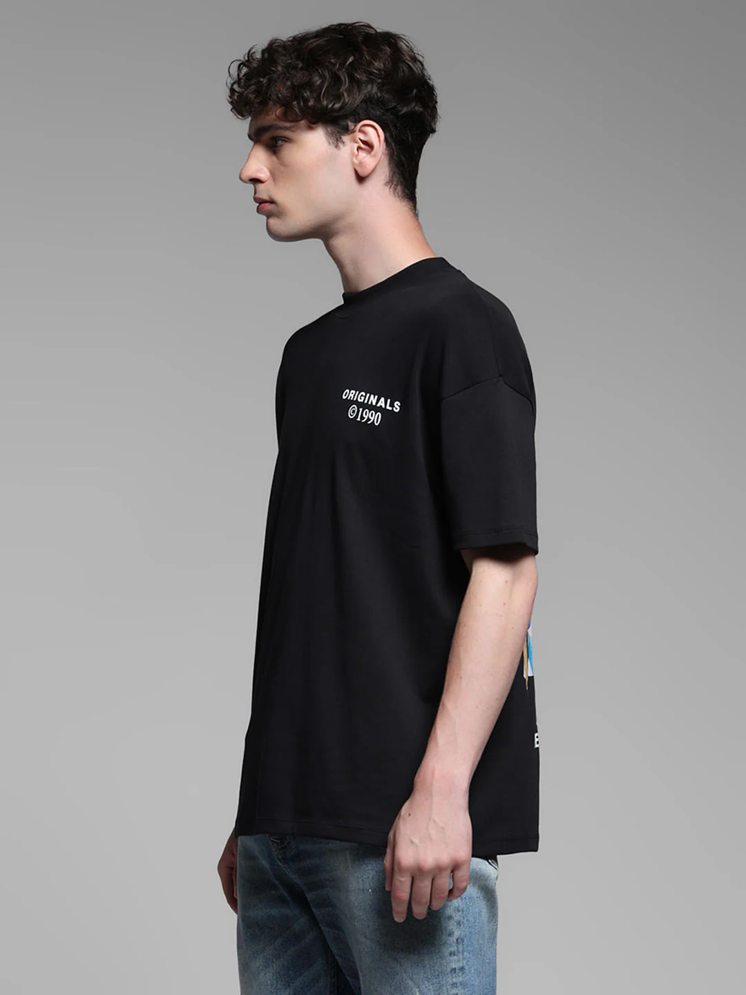Black Cotton Crew Neck T-shirt - Image 3