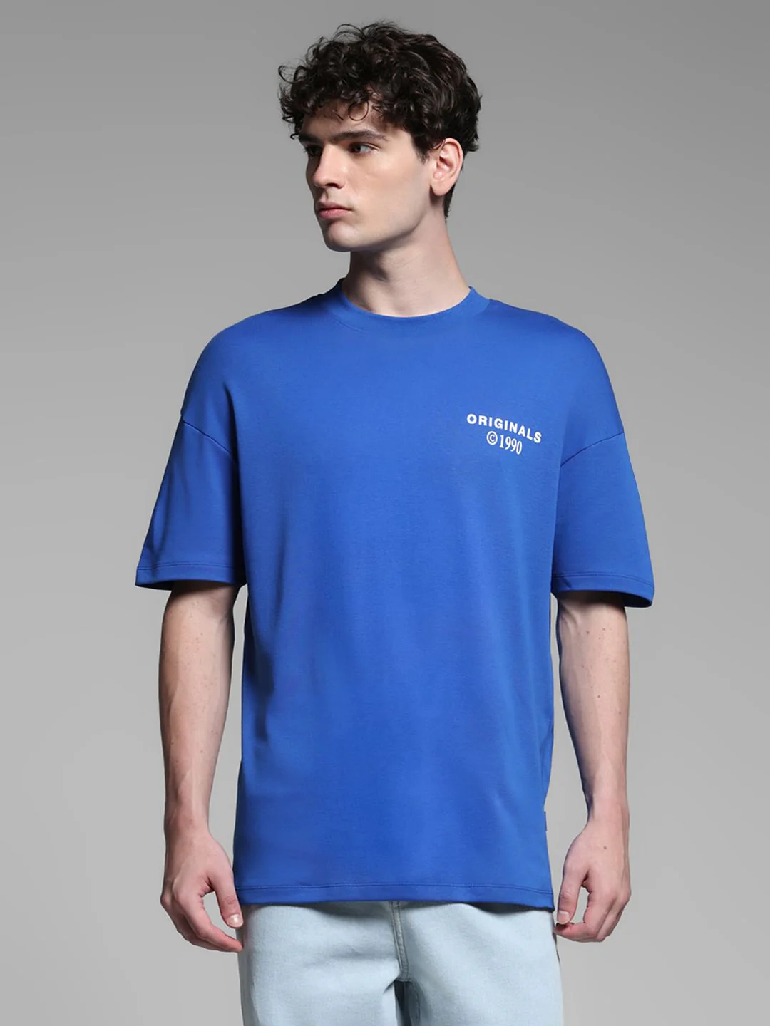 Blue Cotton Crew Neck T-shirt - Image 2