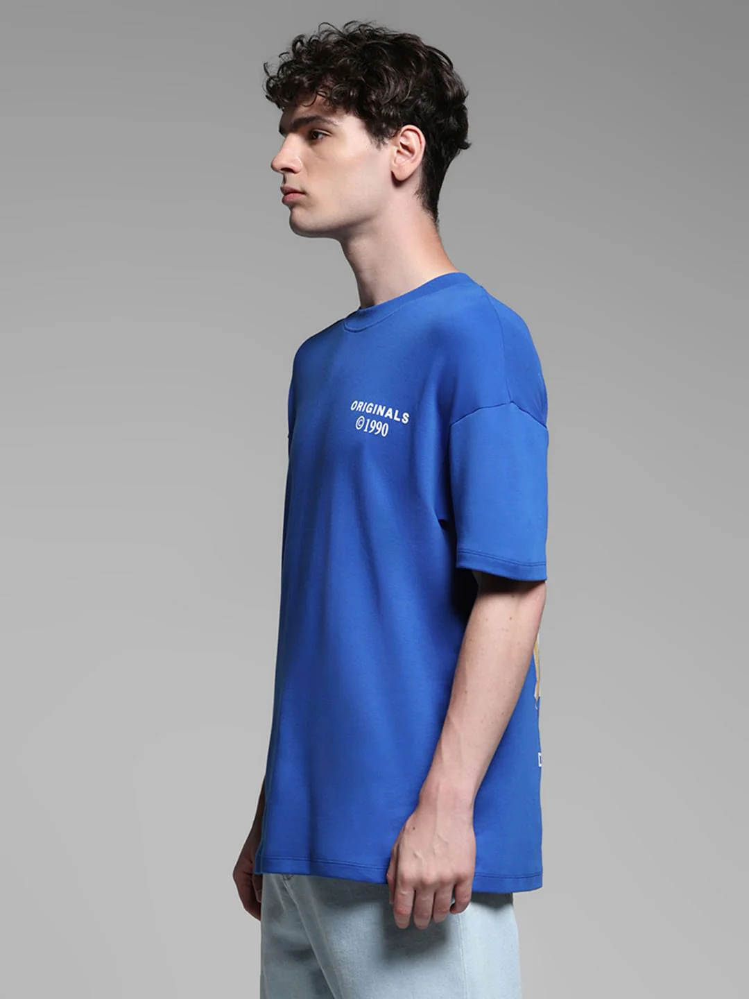 Blue Cotton Crew Neck T-shirt - Image 3