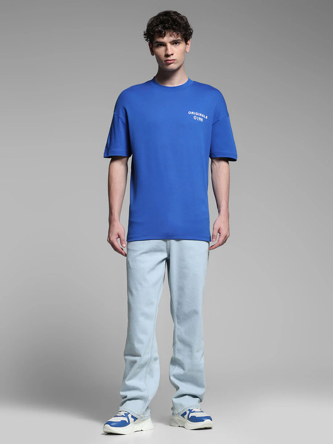 Blue Cotton Crew Neck T-shirt - Image 6