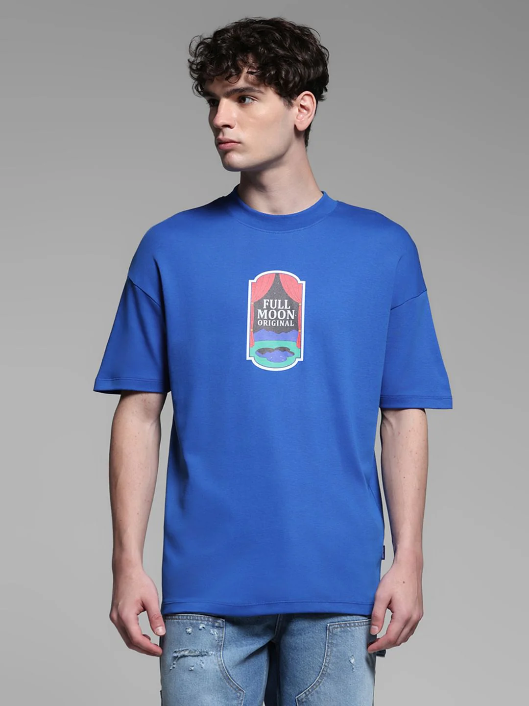 Blue Cotton Crew Neck T-shirt - Image 2