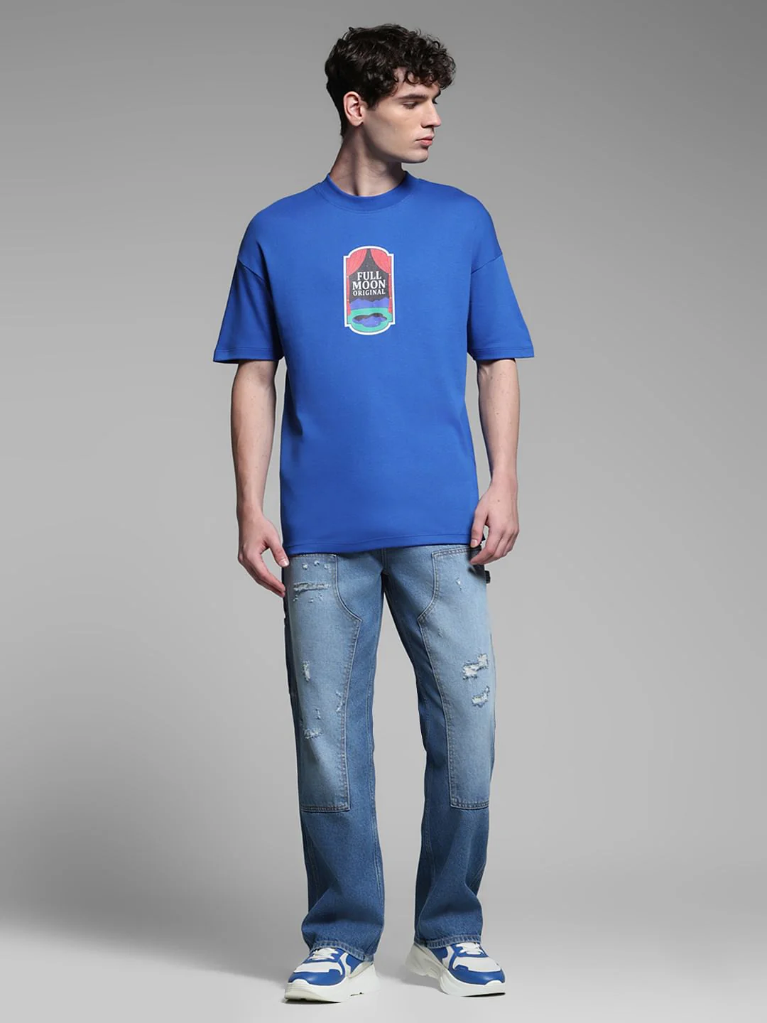 Blue Cotton Crew Neck T-shirt - Image 6
