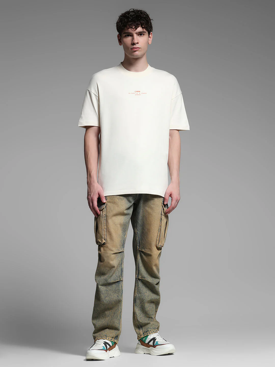 Beige Cotton Printed Oversized T-shirt - Image 6