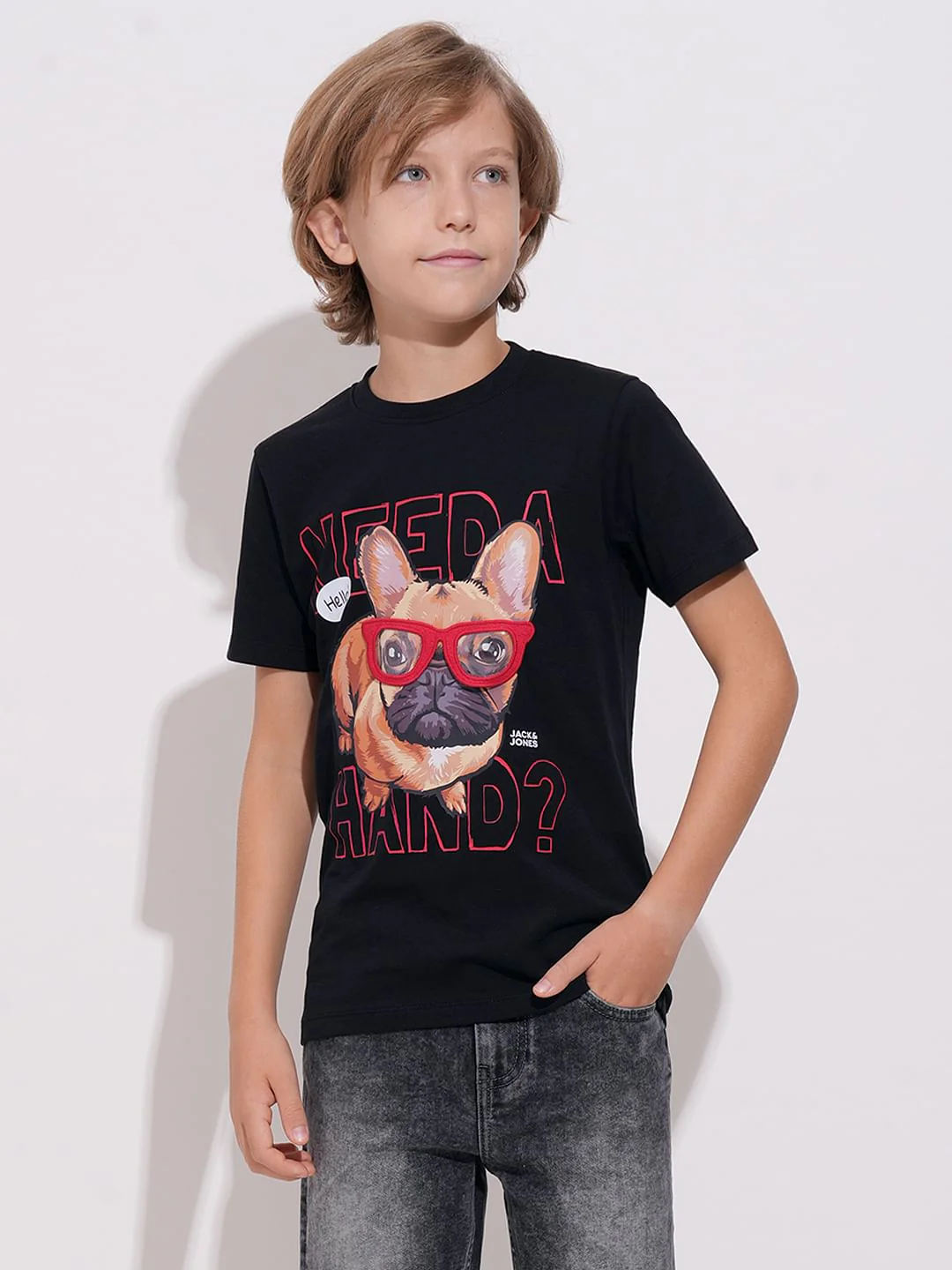 Boys Black Doggo Print T-shirt - Image 2