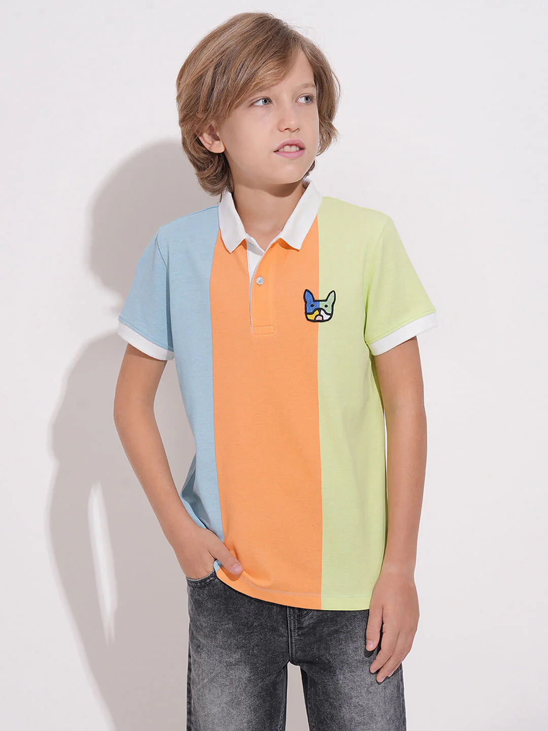 Boys Peach Colourblocked Polo - Image 2