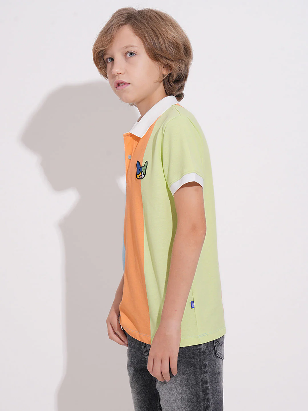 Boys Peach Colourblocked Polo - Image 3