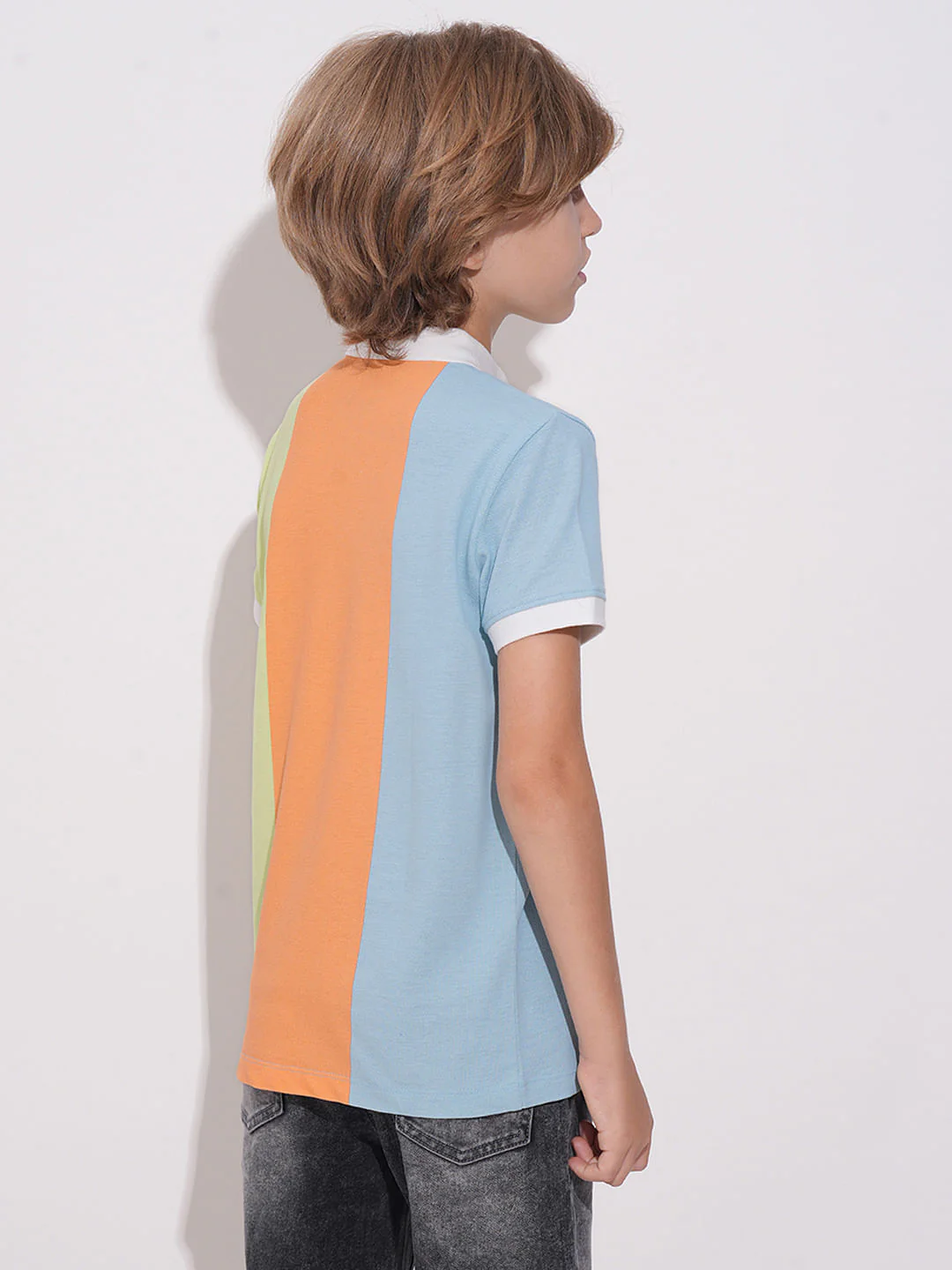 Boys Peach Colourblocked Polo - Image 4