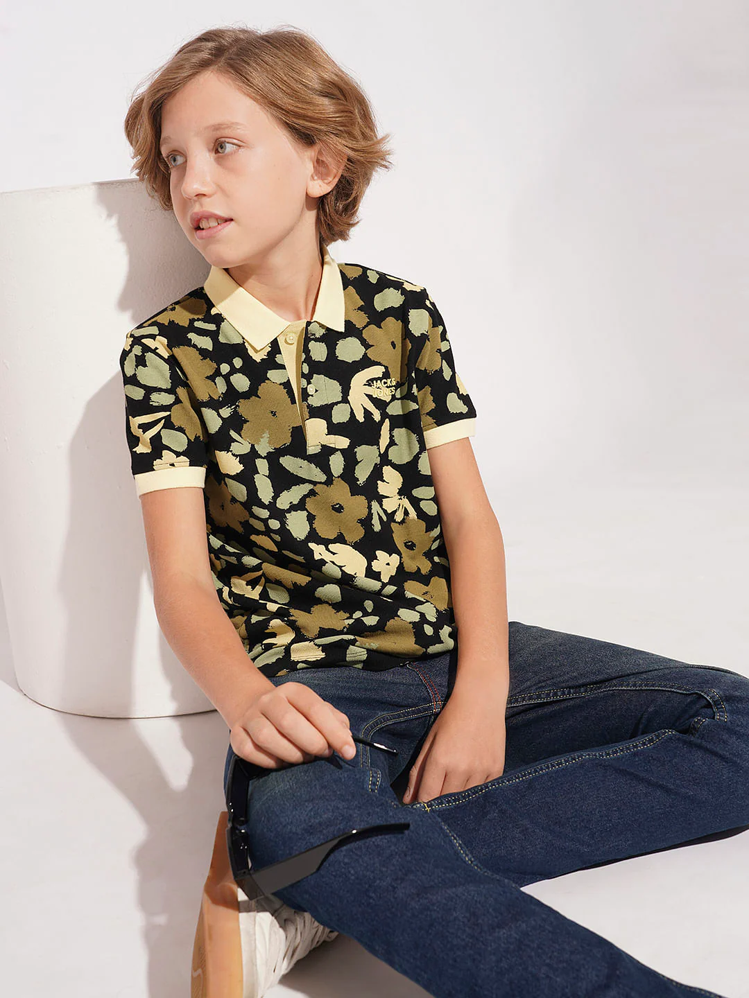 Boys Yellow Floral Cotton Polo