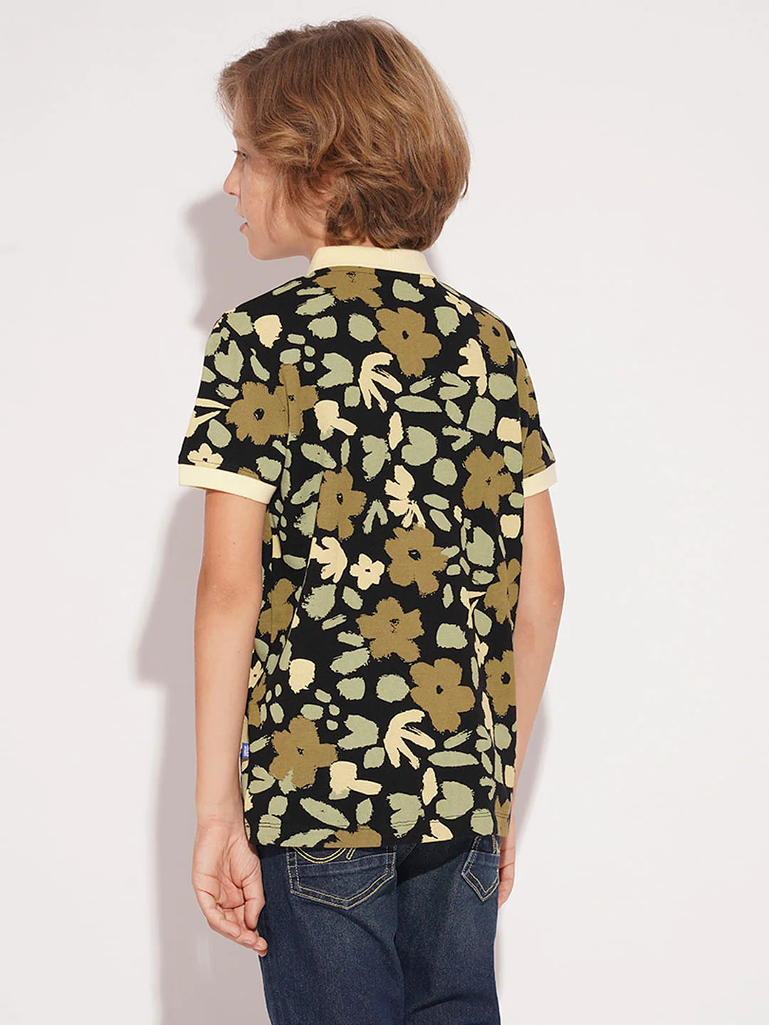 Boys Yellow Floral Cotton Polo - Image 4