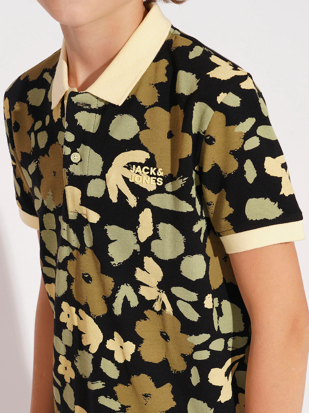 Boys Yellow Floral Cotton Polo - Image 6