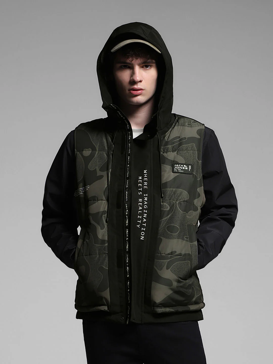 Green Camo Print Hooded Jacket