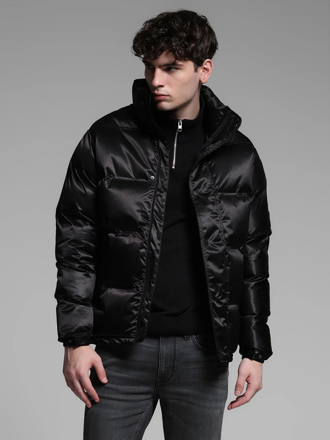 Black High Rise Puffer Jacket - Image 2