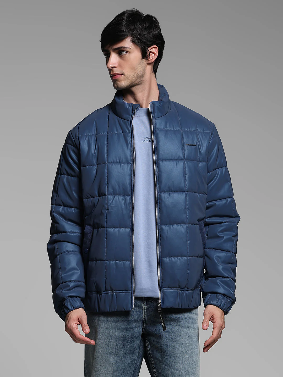 Blue High Neck Puffer Jacket - Image 2