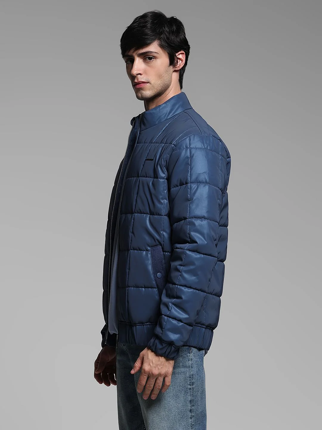 Blue High Neck Puffer Jacket - Image 3