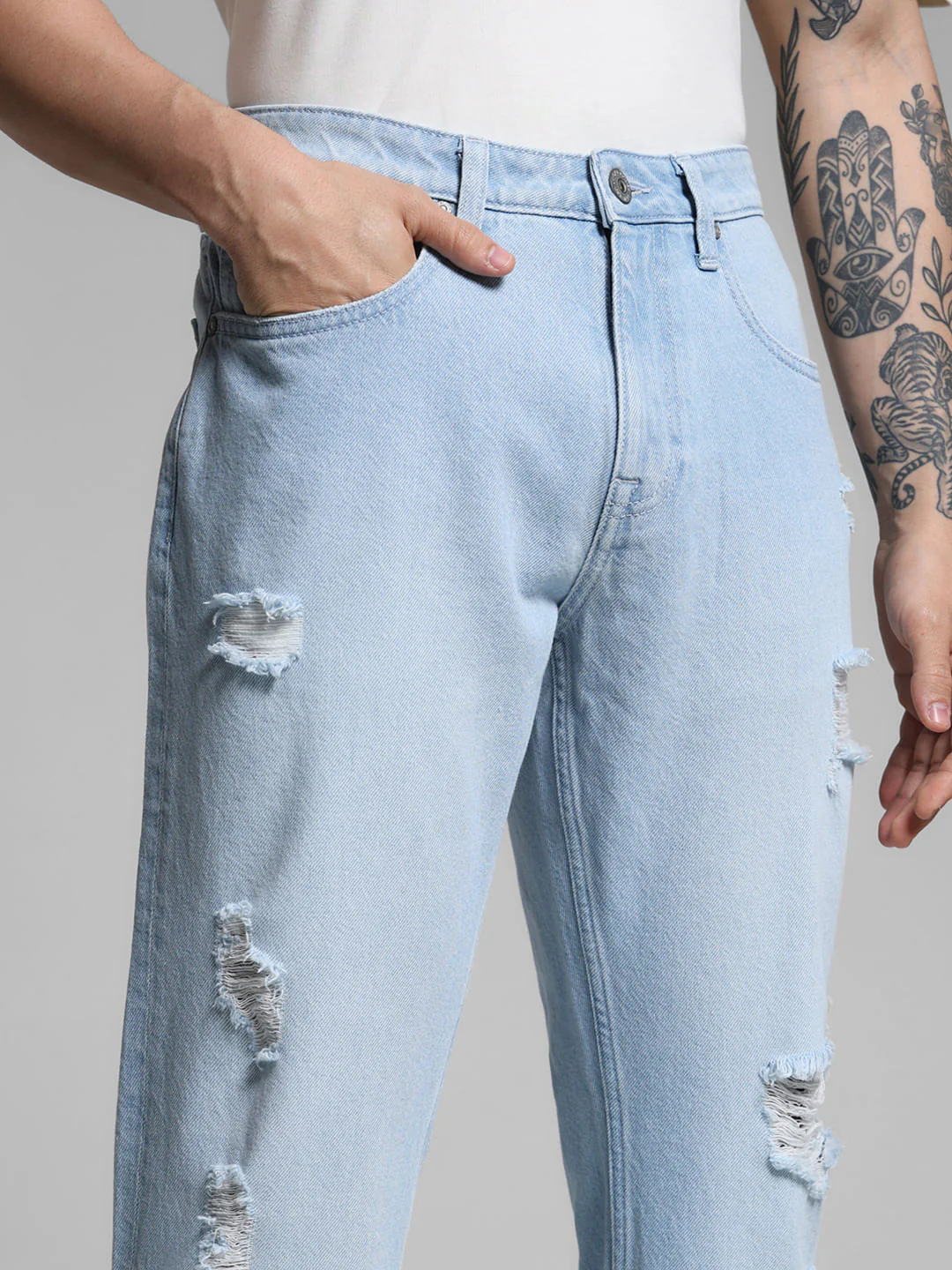 Light Blue Distressed Cliff Bootcut Jeans - Image 4