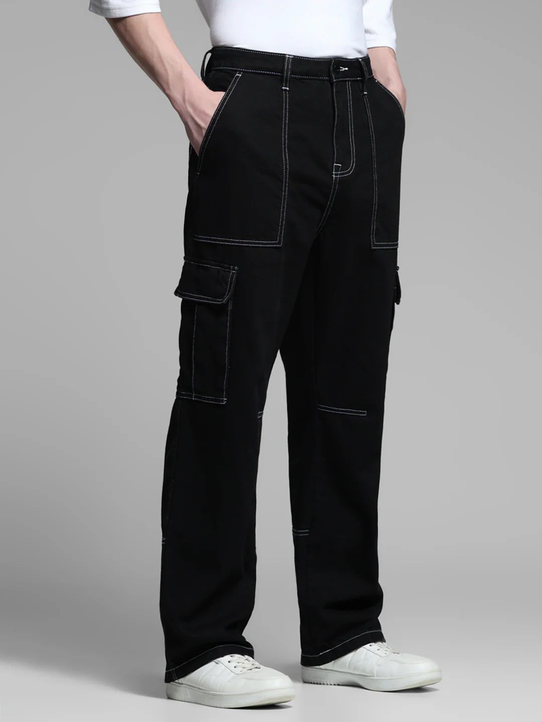Black Contrast Stitch Anti Fit Jeans - Image 2