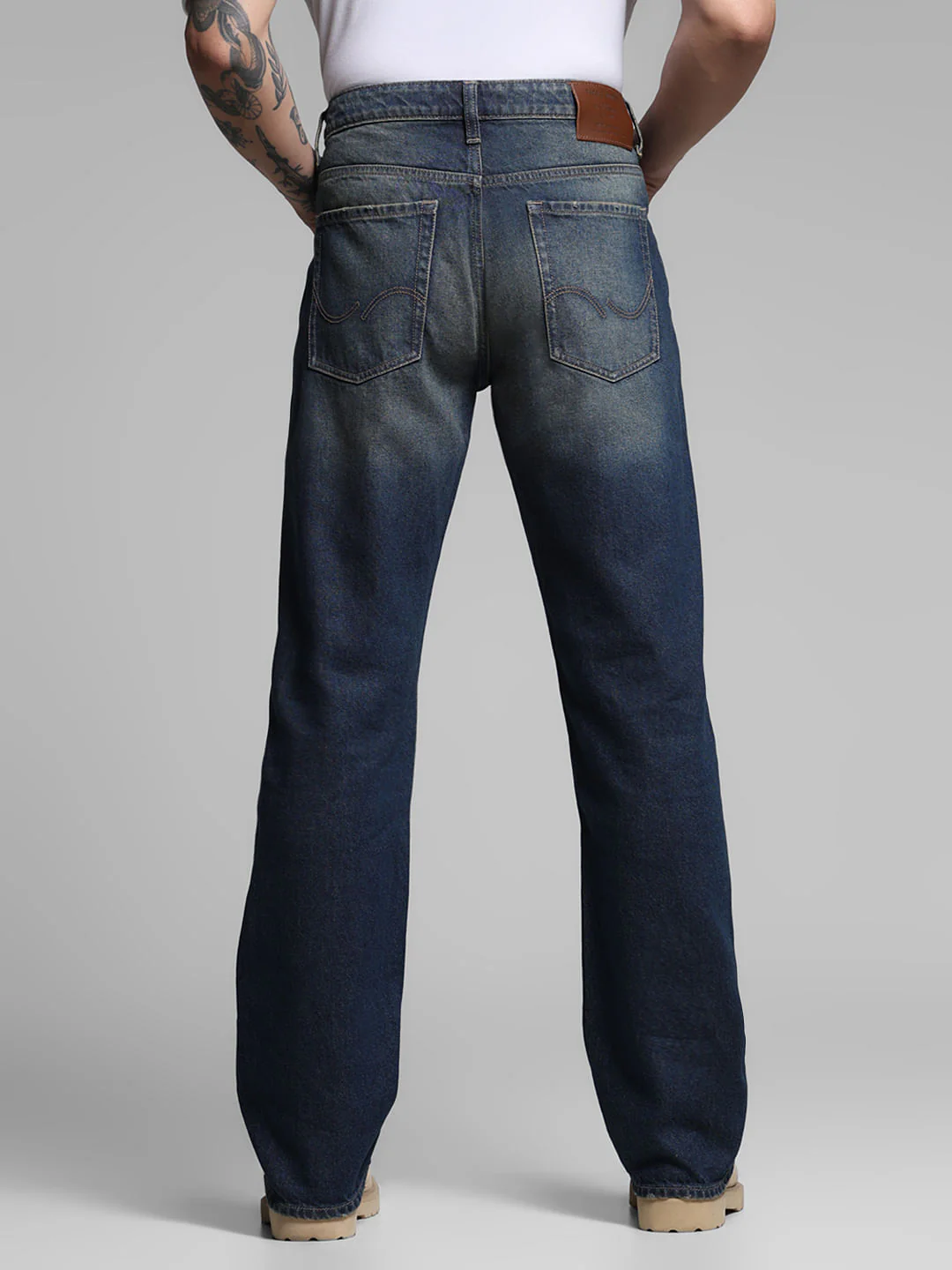 Dark Blue Distressed Bootcut Jeans - Image 3