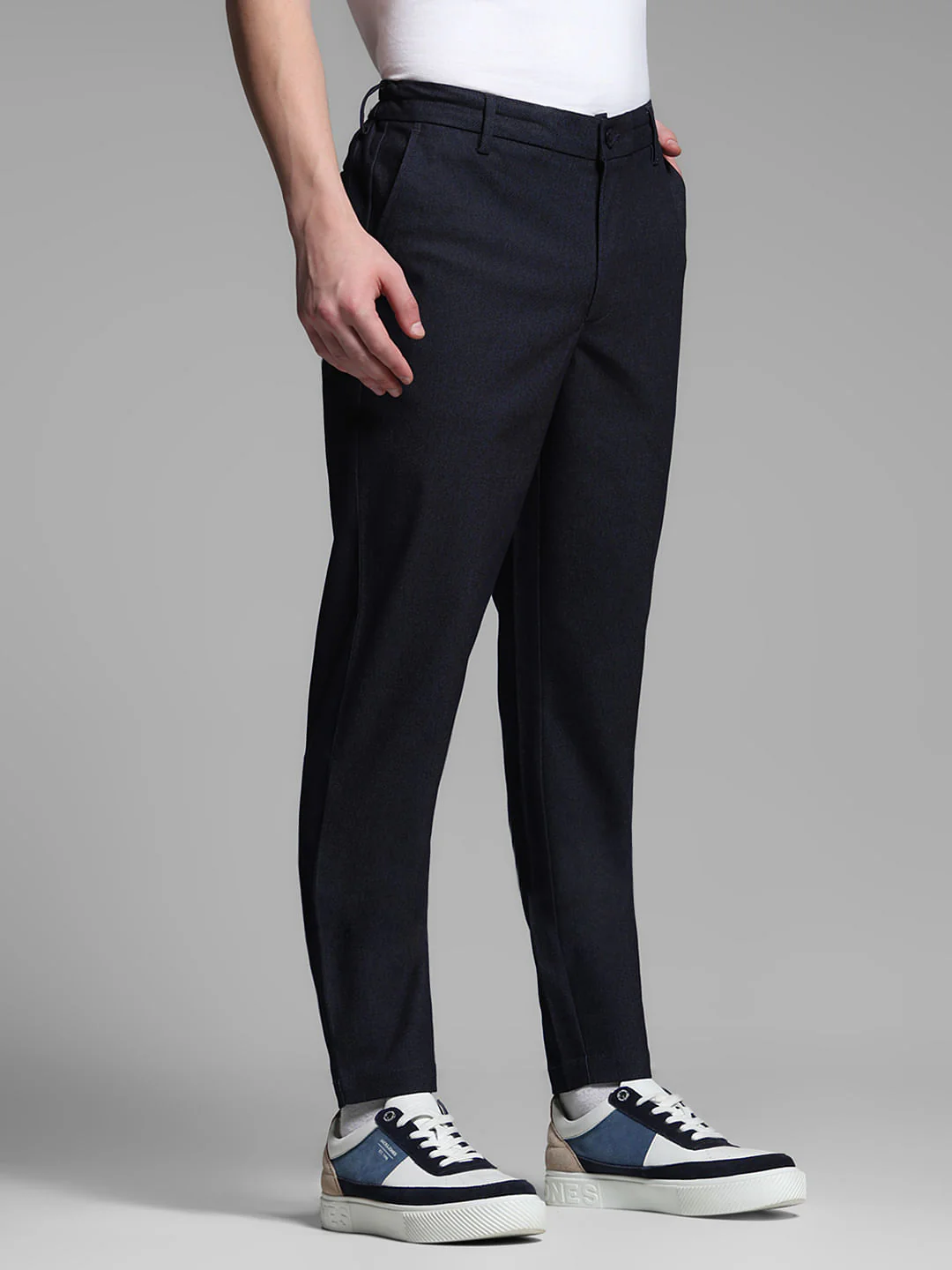 Navy Blue Mid Rise Anti Fit Pants - Image 2
