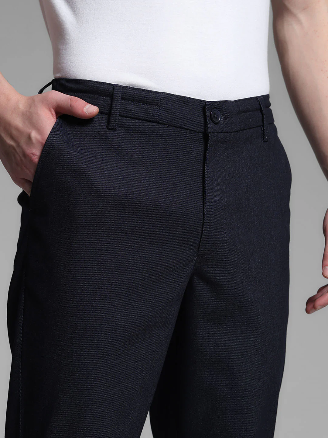 Navy Blue Mid Rise Anti Fit Pants - Image 4