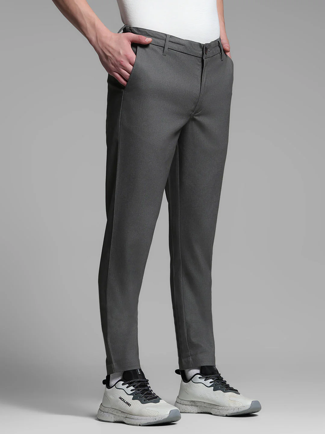 Grey Mid Rise Anti Fit Pants - Image 2
