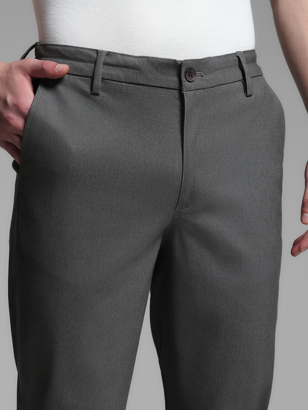 Grey Mid Rise Anti Fit Pants - Image 4
