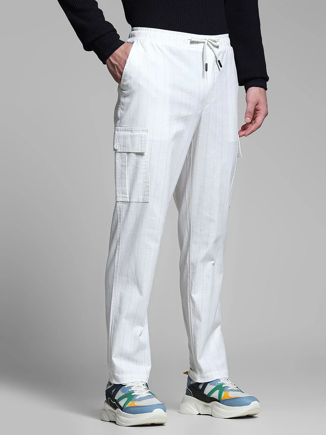 White Striped Anti Fit Cargos - Image 2