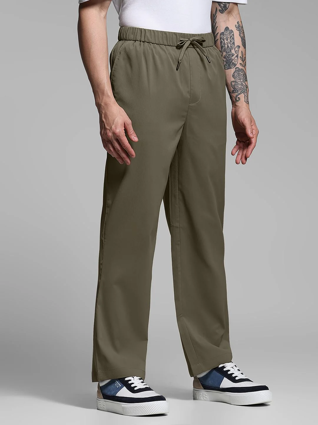 Warm Brown Ribbed Loose Fit Pants - Image 2