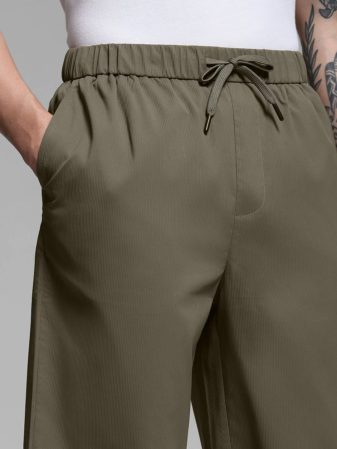Warm Brown Ribbed Loose Fit Pants - Image 4