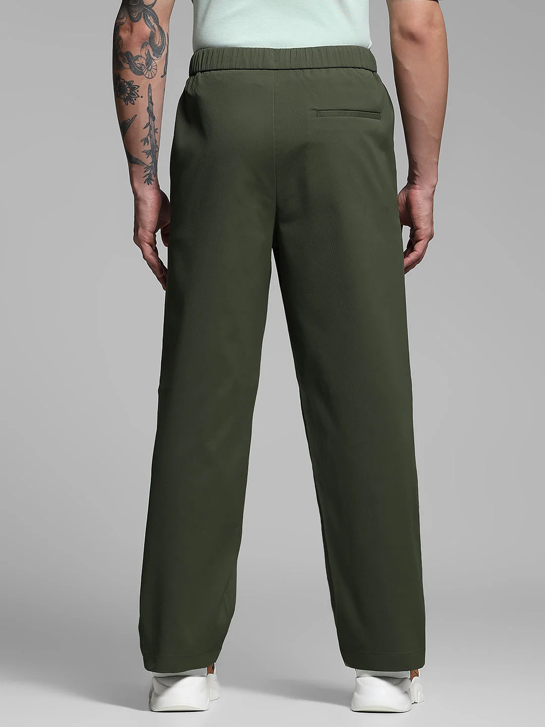 Dark Green Ribbed Loose Fit Pants - Image 3