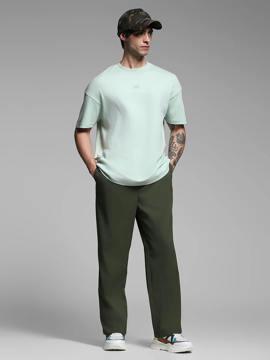 Dark Green Ribbed Loose Fit Pants - Image 5