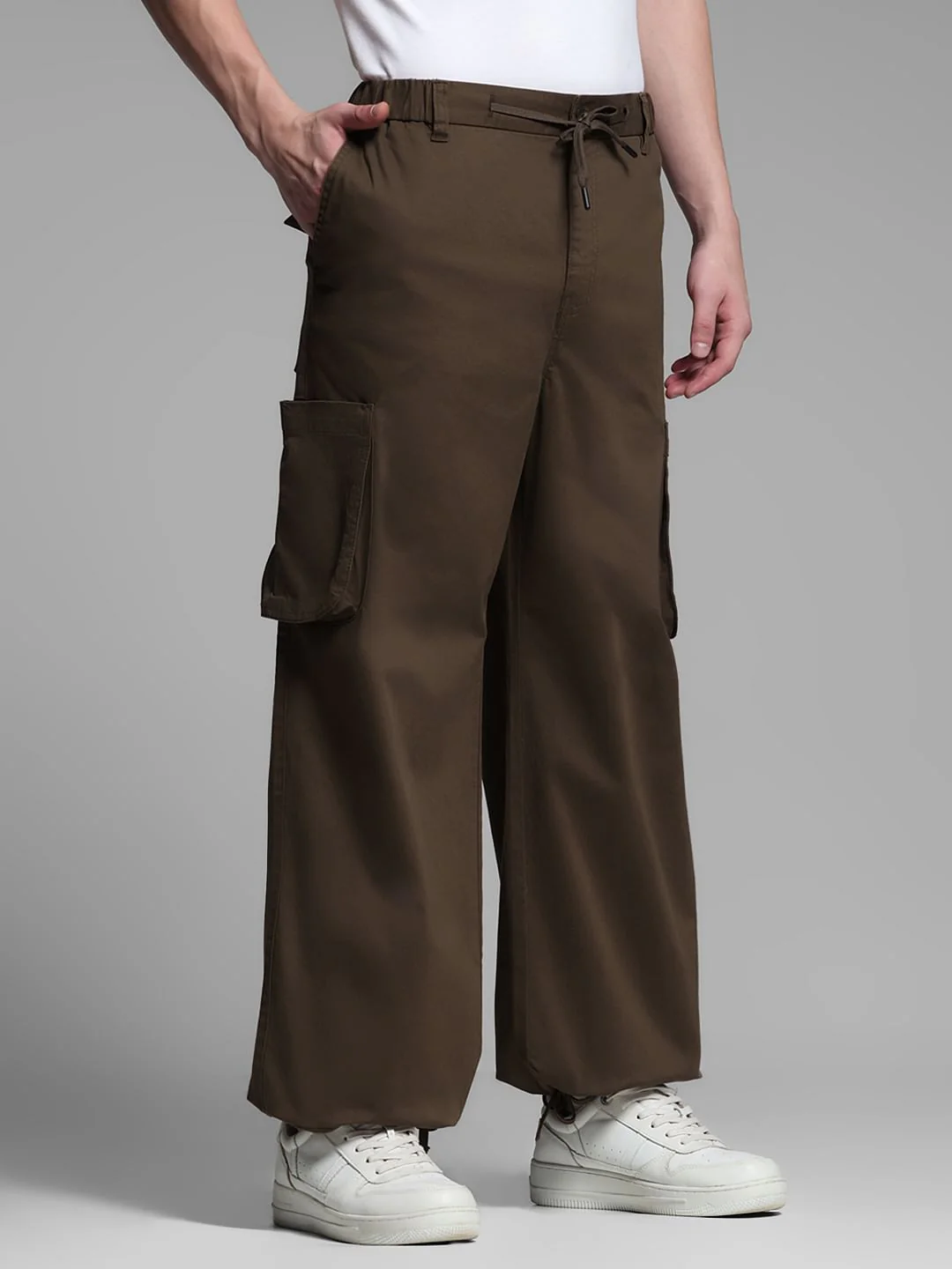Dark Brown Mid Rise Loose Fit Cargos - Image 2