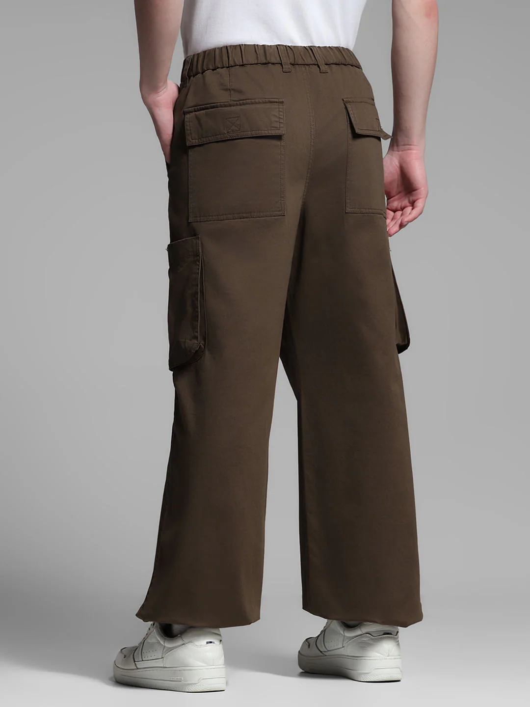 Dark Brown Mid Rise Loose Fit Cargos - Image 3