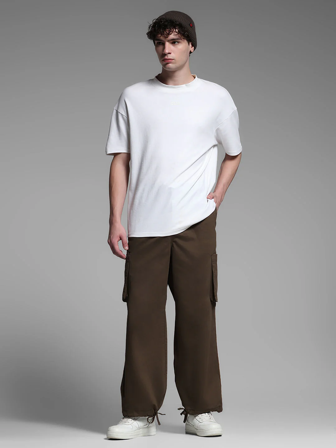 Dark Brown Mid Rise Loose Fit Cargos - Image 6