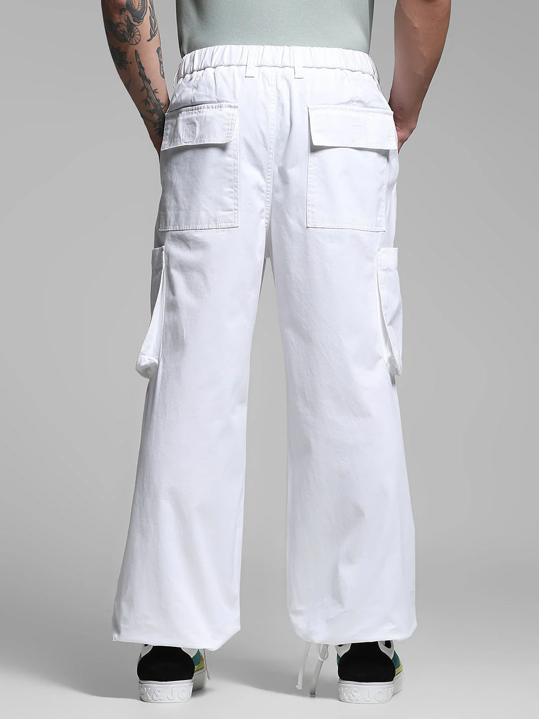 White Cotton Loose Fit Cargos - Image 3