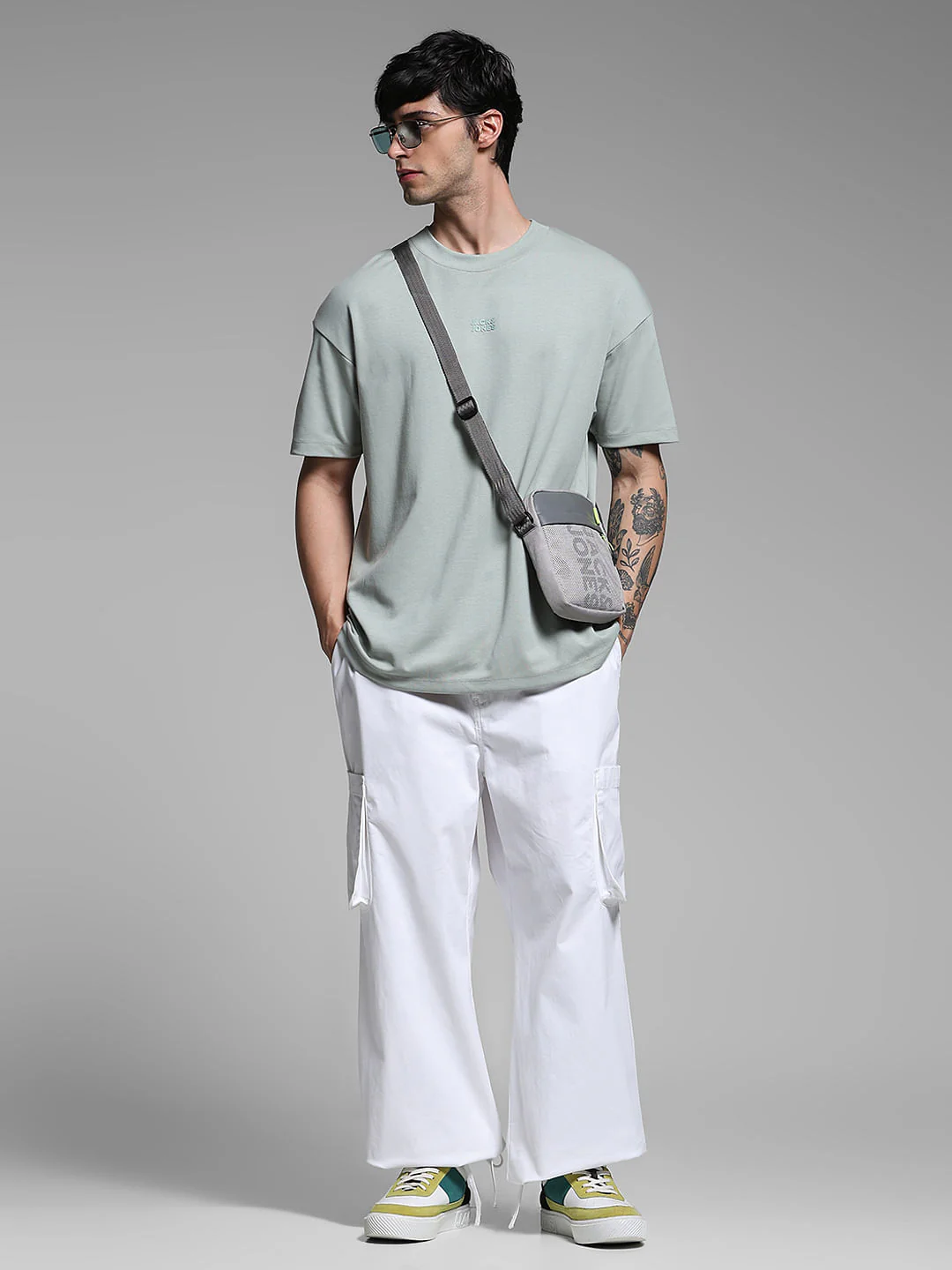 White Cotton Loose Fit Cargos - Image 6