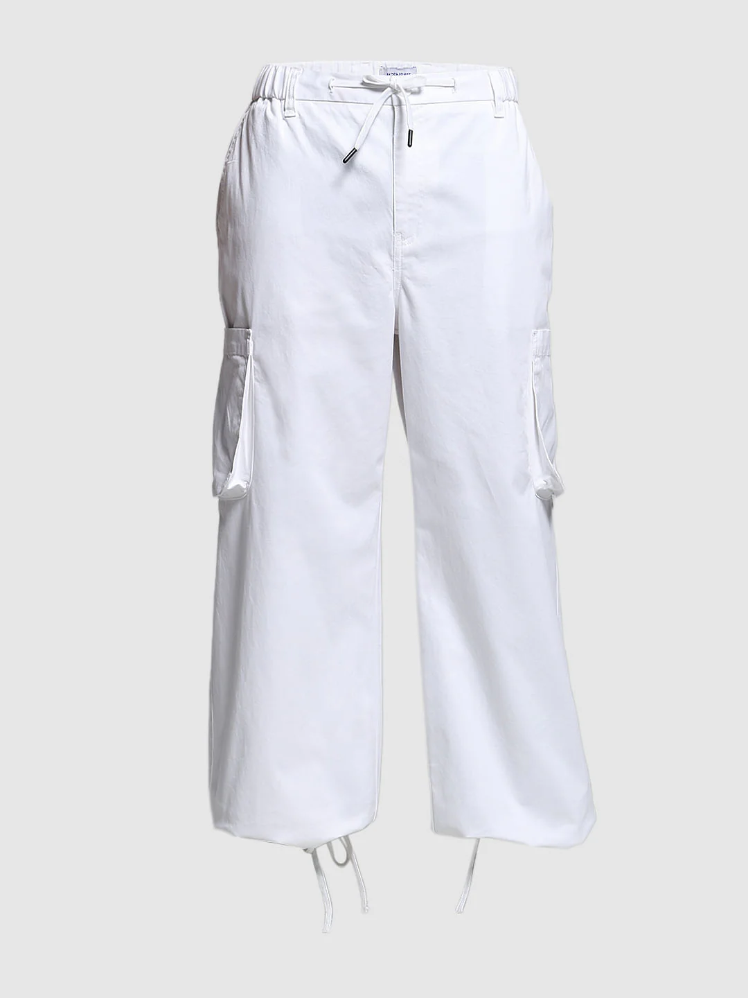 White Cotton Loose Fit Cargos - Image 7