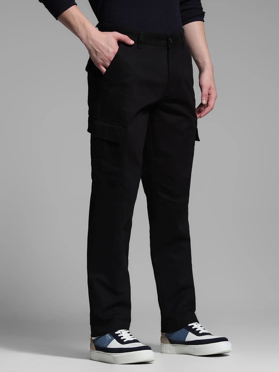 Black Mid Rise Regular Fit Cargos - Image 2