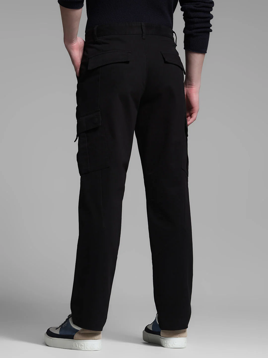 Black Mid Rise Regular Fit Cargos - Image 3