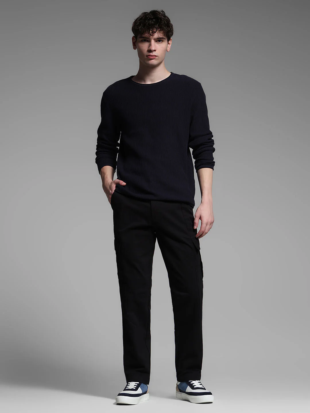 Black Mid Rise Regular Fit Cargos - Image 6