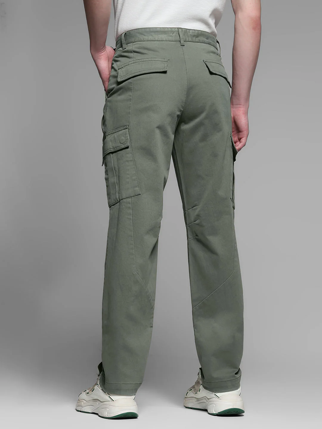 Sage Green Mid Rise Regular Fit Cargos - Image 3