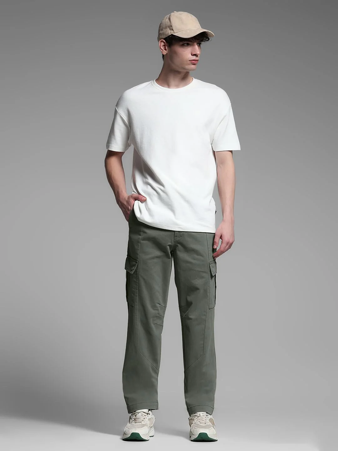 Sage Green Mid Rise Regular Fit Cargos - Image 6
