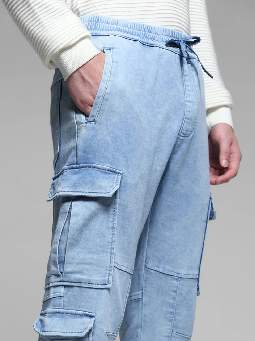 Light Blue High Rise Cargo Pants - Image 4