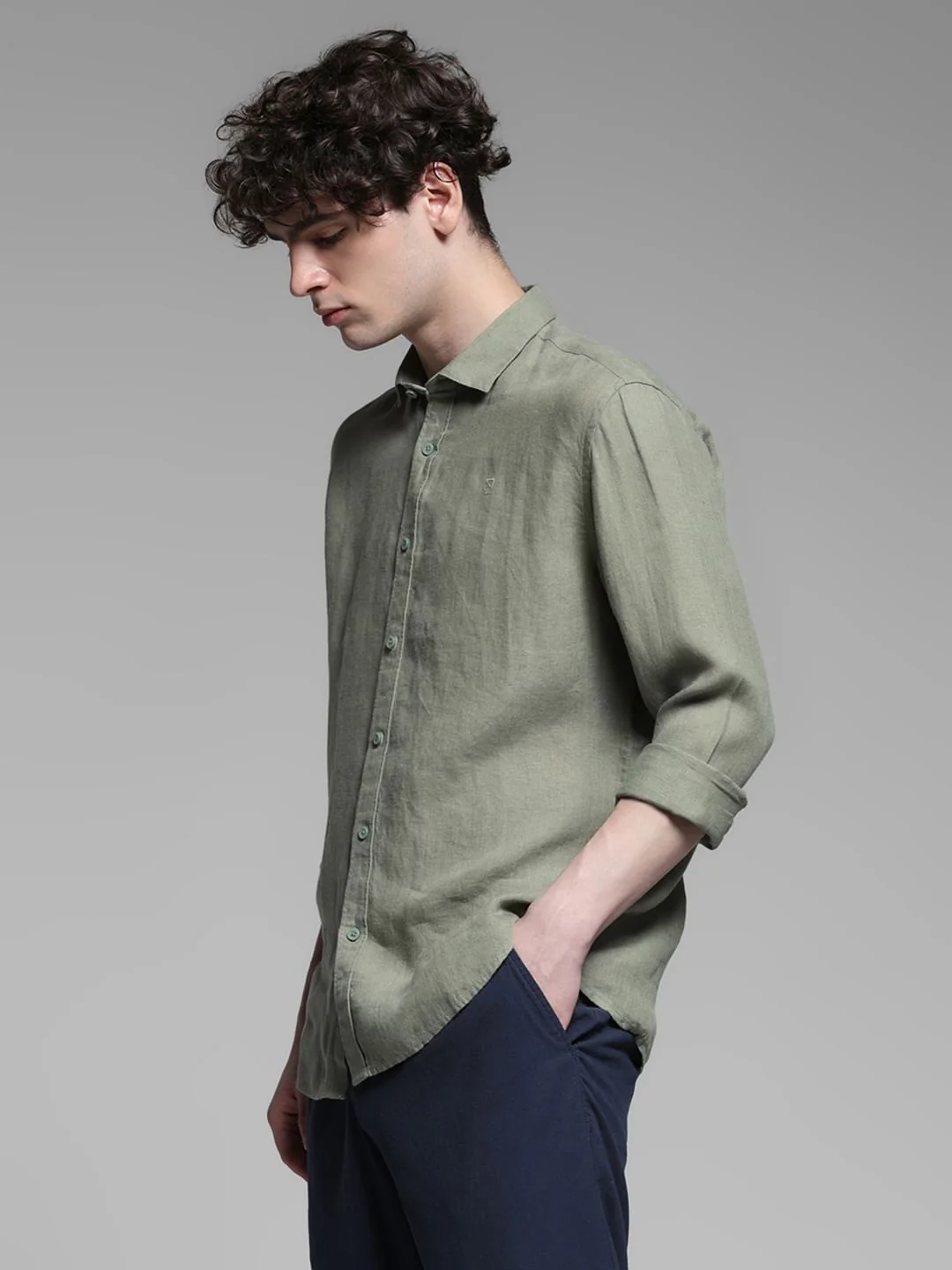 Linen Full Sleeves Shirt - Green - Image 3