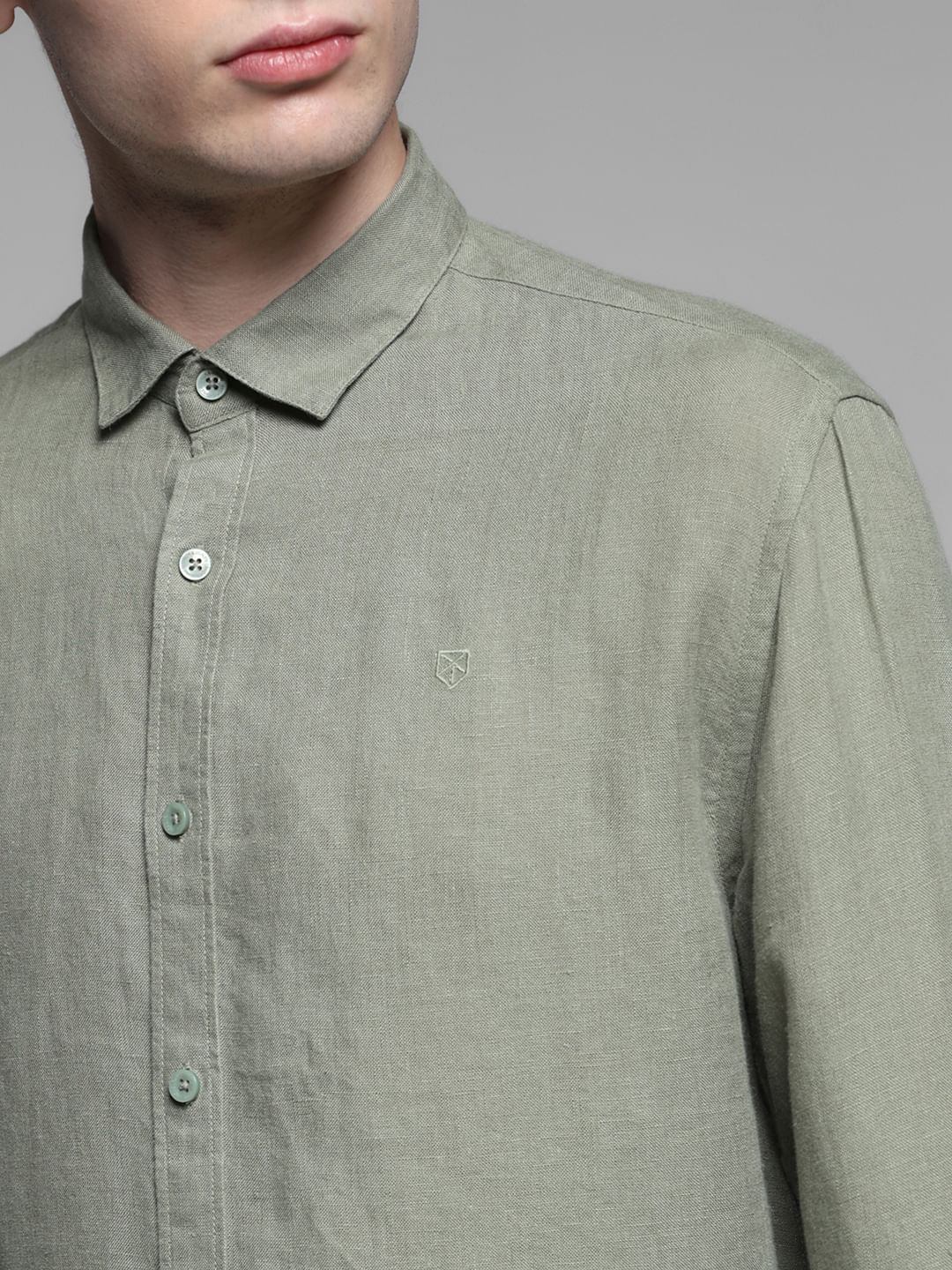 Linen Full Sleeves Shirt - Green - Image 5