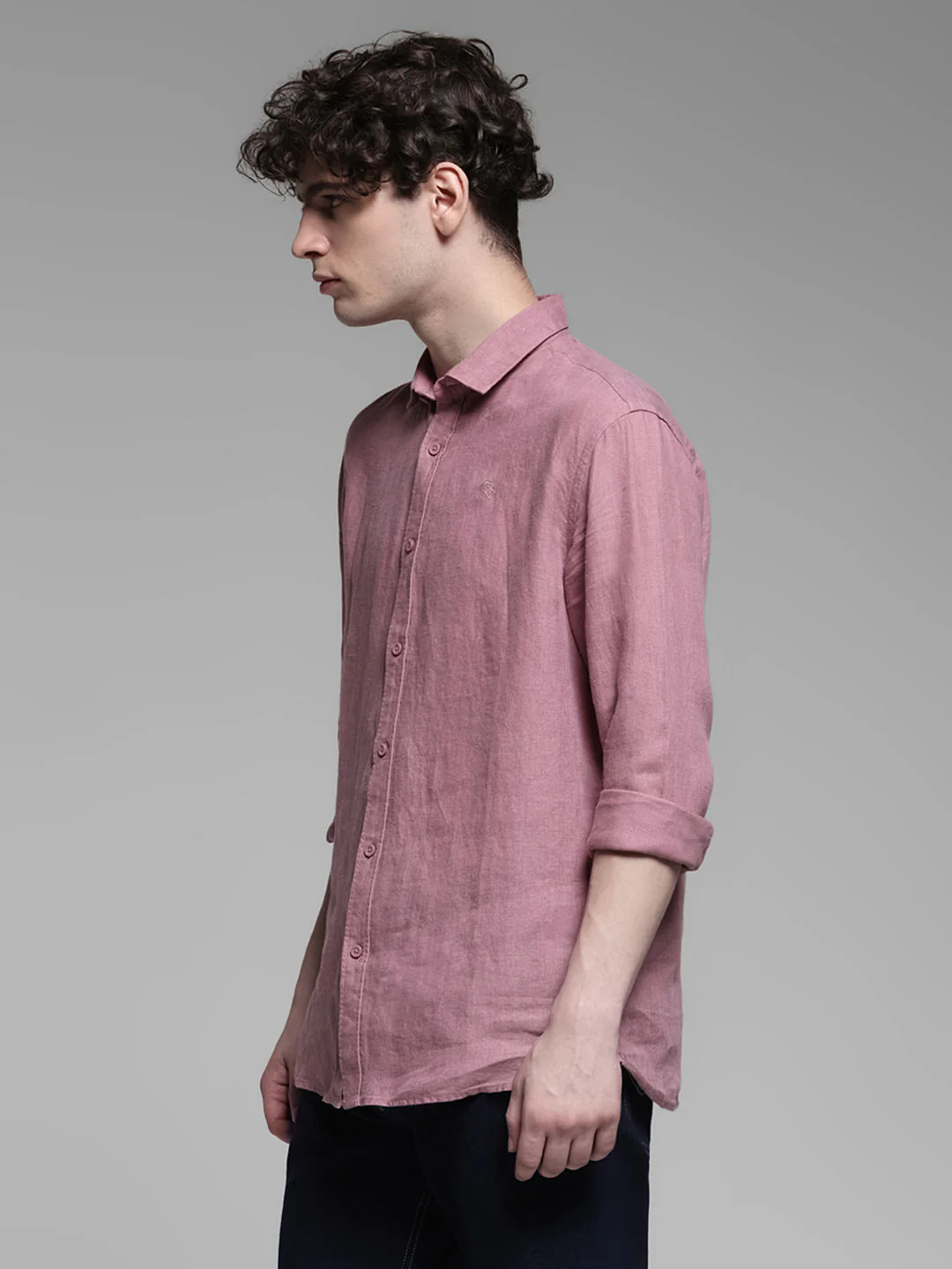 Linen Full Sleeves Shirt - Pink - Image 3